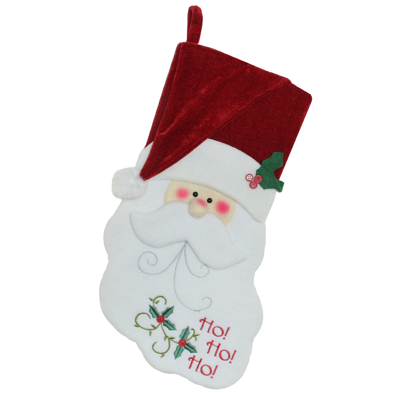 Northlight 19.25" Red and White Embroidered Ho Ho Ho Santa Face Christmas Stocking